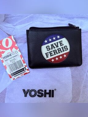 YOSHI LICHFIELD Black Leather 'Save Ferris' Zip Card Wallet NWT/EC